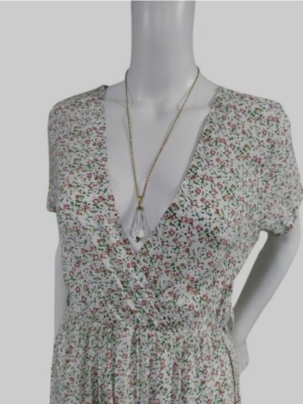 Made In Italy Short Sleeve Floral Print V Neck Maxi Dress White Pink Women's L - Picture 4 of 13